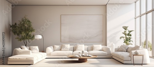 Computer generated a spacious modern and bright living room with luxurious interiors © HN Works
