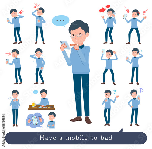 スマホを使って不幸せなお父さんのセット