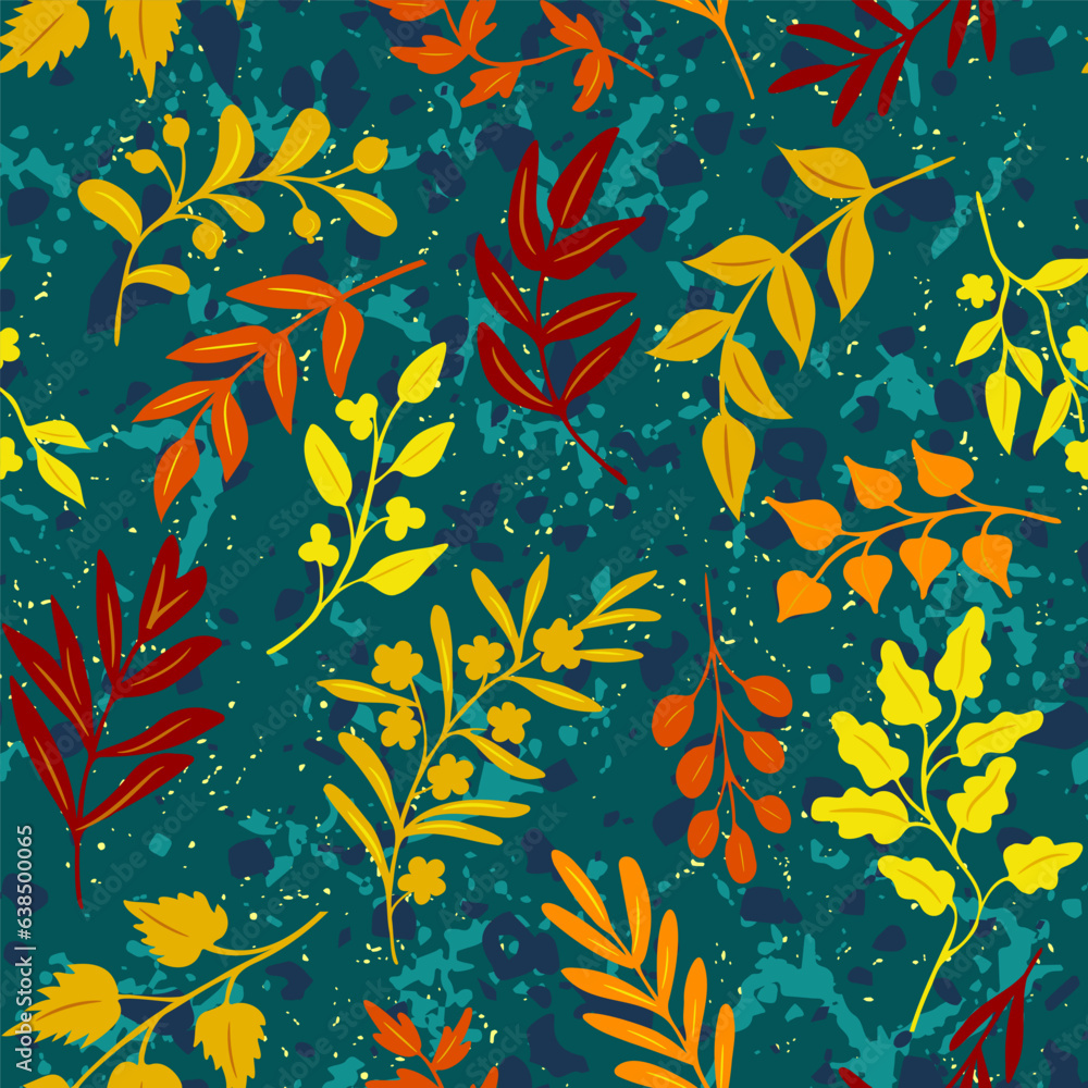 Retro style pattern with autumn leaves, herbs Retro style pattern with autumn leaves, herbs