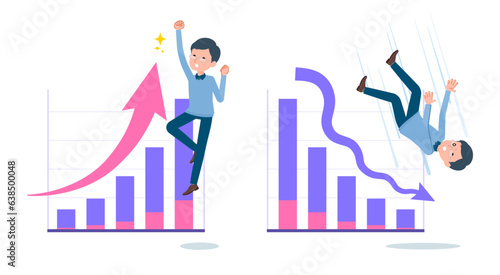 業績アップと業績ダウンを表現するお父さんのセット