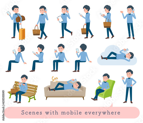 色々なシーンでスマホを使うお父さんのセット