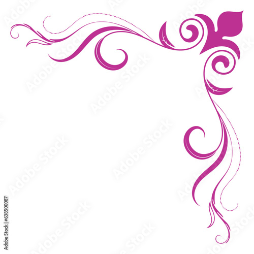 Pink vintage corner, thin line Victorian Middle Ages Fancy black monogram frames, design elements collection, abstract icons, simple symbols of flowers.
