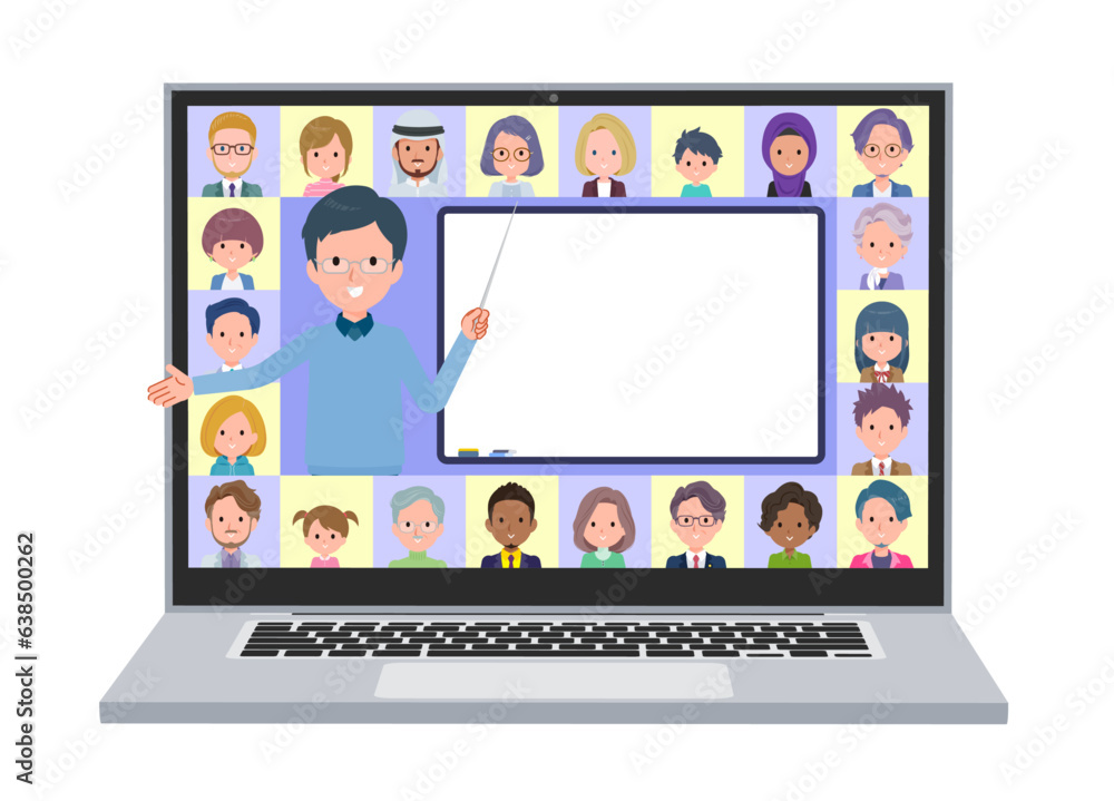 オンラインで授業を教えているお父さんのセット