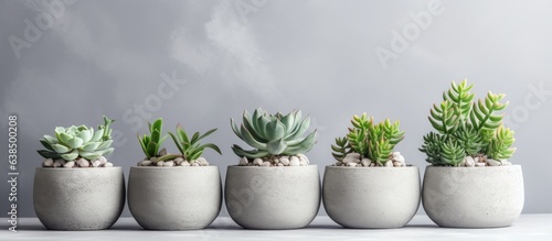Wallpaper Mural Grey background with handmade concrete flowerpots holding succulents Torontodigital.ca