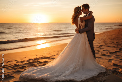 Love and Romance with Couple Hugging on Beach