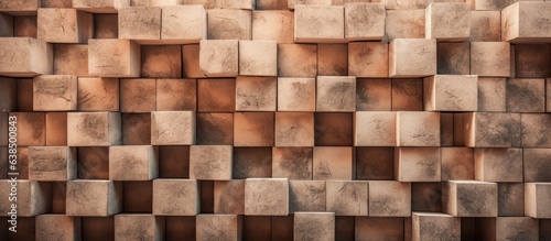 Close up architectural photography of a creative wallpaper design showcasing a precise arrangement of regularly shaped concrete bricks © HN Works