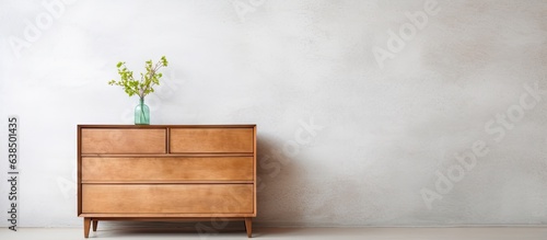 Contemporary wooden dresser on white backdrop photo