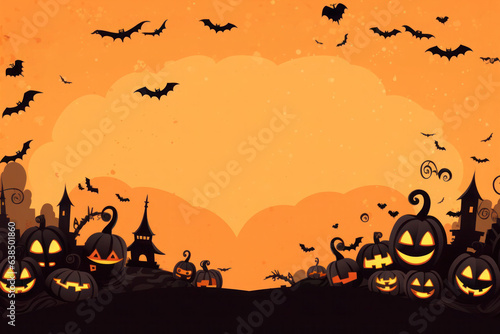 Halloween greeting card with pumpkins and scary forest