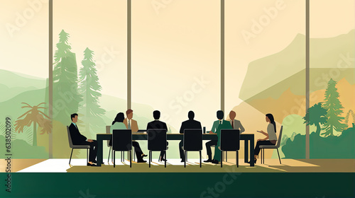 Business Meeting: A formal business meeting with participants seated around a boardroom table photo