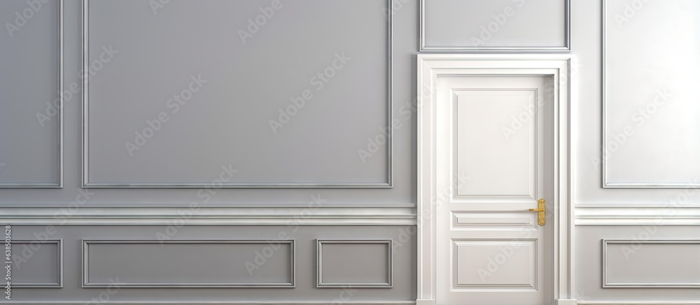 White wooden door with gold doorknob on gray wall White wooden door with gold doorknob on gray wall