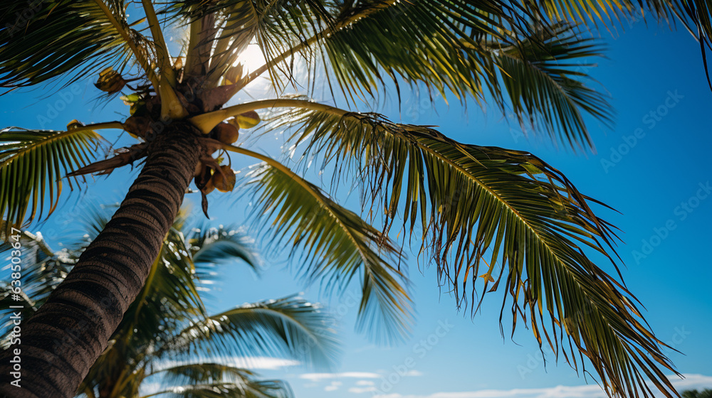 Fototapeta premium 椰子の木と青い空の開放的な写真