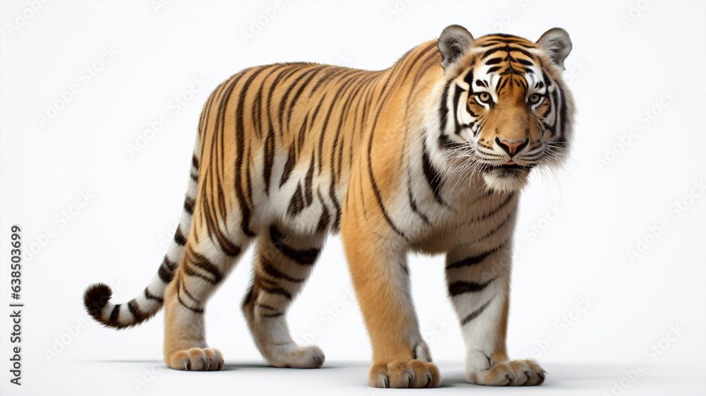 Tigre, fond blanc, arrière-plan blanc, vue de face, isolé.