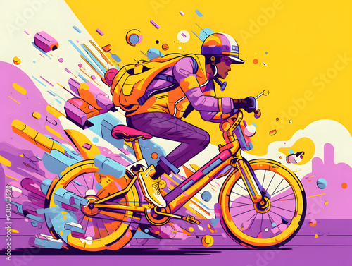 Cool Man riding bike flat illustration © Oksana