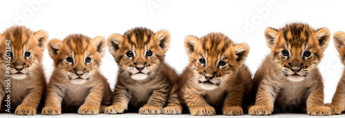 Seamless image of group of cute lion cubs sitting in row