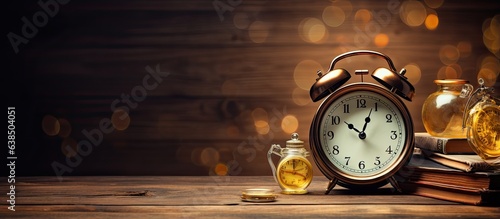 Alarm clock and magnifier on table