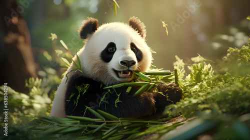 Panda s Playground  Playful Giant Panda Enjoying a Bamboo Feast in Lush Forest