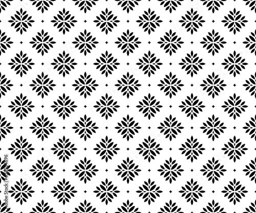 Flower geometric pattern. Seamless vector background. Black and white ornament