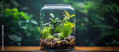 Condensed moisture forms inside a terrarium as photosynthesis creates water vapor which is then absorbed by the soil