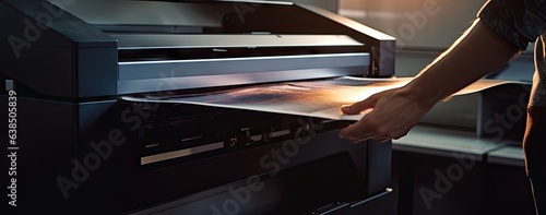 a person is putting new papers on a printer Generative AI