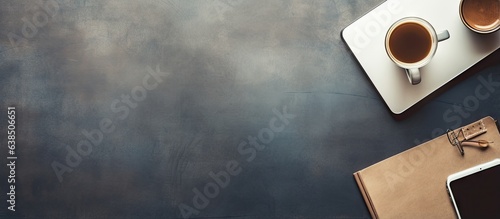 Top view of a businessman using laptop and smartphone