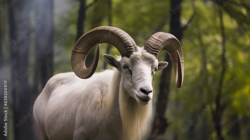 Portrait of altai mountain goat in forest. Portrait of altai mountain goat in forest.
