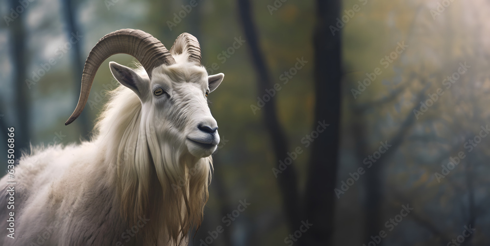 Portrait of altai mountain goat in forest. Portrait of altai mountain goat in forest.