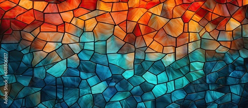 Abstract illustration of a mosaic tile bathroom with a stained glass wall