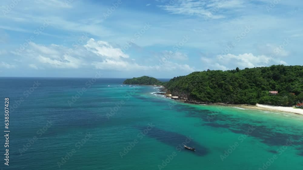 Maiton Island near Phuket, a beautiful deserted island in southern Thailand, drone view of the coast of a tropical paradise island Maiton Island near Phuket, a beautiful deserted island in southern Thailand, drone view of the coast of a tropical paradise island