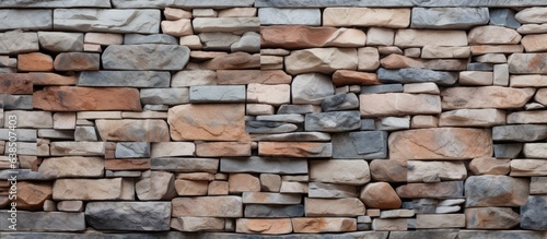 Background texture of a brick built stone wall with brown and gray stones