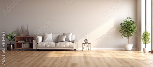 Canvastavla empty living room with vintage oak floor and striped vinyl wallpaper