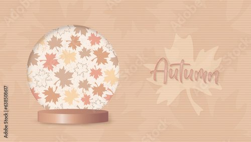 Fall maple leaves, autumn decoration display,  nature design 3d podium vector