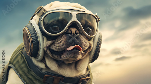 Dog with glasses and a pilot's cap, parachutist, portrait generative ai