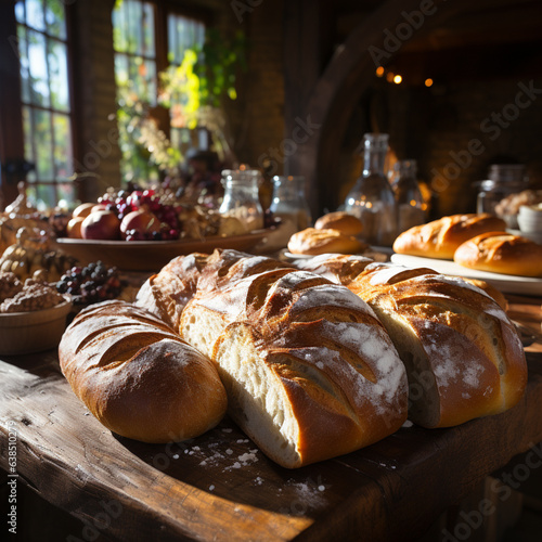 Farmhouse bread in a rustic setting, AI generated