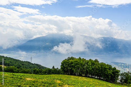 Cimetta, Hausberg, Cardada, Sessellift, Locarno, Maggia, Fluss, Flussdelta Lago Maggiore, See, Maggia-Delta, Mündung, Flussmündung,  Ascona, Aussicht, Brissago, Inseln, Sommer, Tessin, Schweiz photo