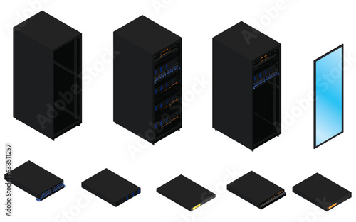 Isometric view of a Server Racks,Data Center and Data Connectivity Technology