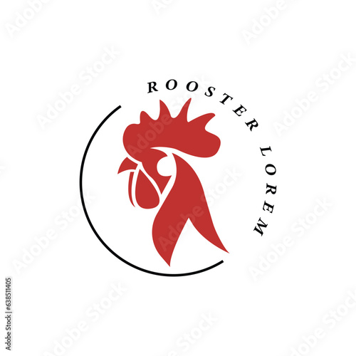Rooster rounded logo with red rooster head on white background