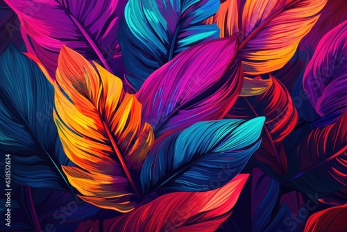 Bright multicolored tropical leaves background.