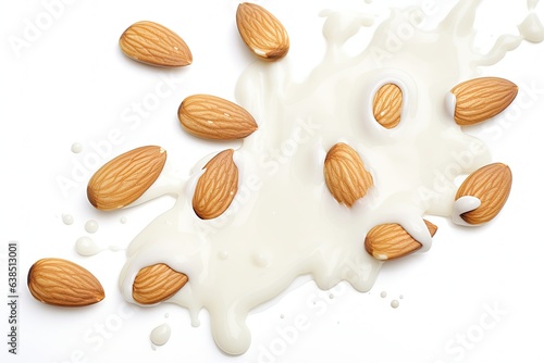 Wallpaper Mural Almond nuts with a splash of almond milk on a white background. Torontodigital.ca