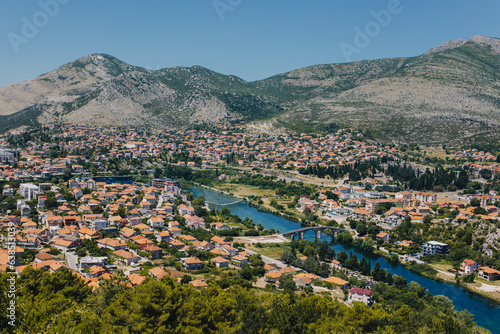 Amazing view of Trebinje city from the hill in a sunny day. Travel destination in Bosnia and Herzegovina.