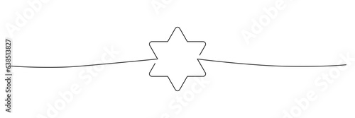 Star of David one continuous line banner template. Hebrew Magen, Shield of David. Jewish traditional symbol with editable stroke. Minimal Hanukkah background. Vector illustration isolated on white