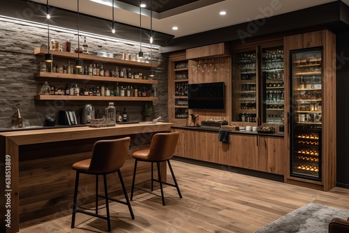 Man Cave with Bar Light Wood Colors photo