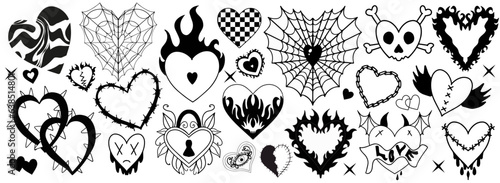Fotografia Y2k 2000s cute emo goth hearts stickers, tattoo art elements