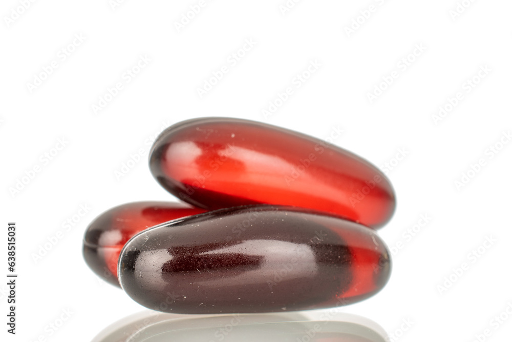 Several medical pills, macro, isolated on white background. Several medical pills, macro, isolated on white background.