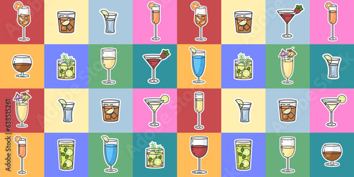 vector illustration alcohol icons.alcohol pattern