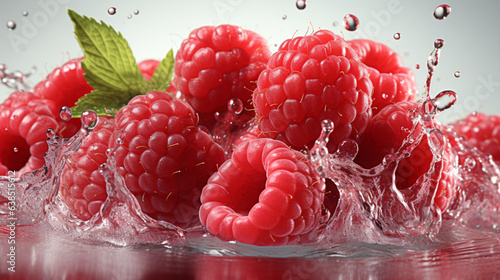 Fruchtige Spritzigkeit: Himbeeren mit Wasserspritzern photo