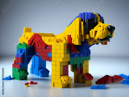 dog assembled from a multi-colored constructor. AI generated. photo