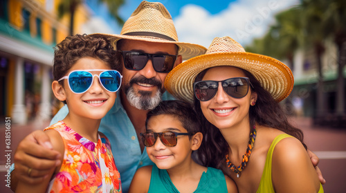 Orlando Glow - Detailed Portrait of Hispanic Family in Vacation Attire - Illuminated by Warm and Vibrant Shades