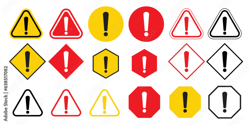 Warning Icon. Danger vector symbol with red and yellow color. Flat ...