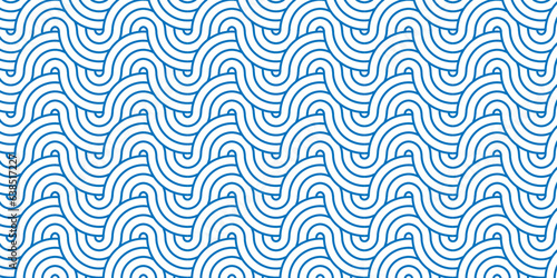 Seamless geometric ocean spiral pattern and abstract circle wave lines. blue seamless tile stripe geomatics overloping create retro square line backdrop pattern background. Overlapping Pattern.