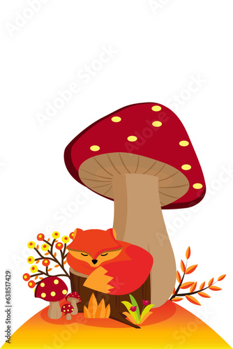 mushrooms fox in the grass